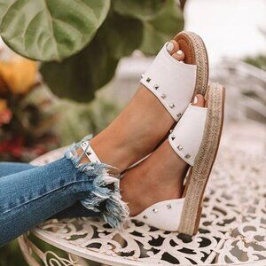 LIGHT GRAY Studded Spike Espadrille Platform Sandals